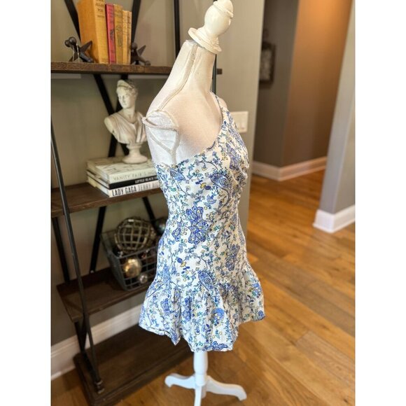 Milly Brinlee Paisley Asymmetric Side Cut Out Mini Dress Blue Womens Size 8 - Picture 7 of 12